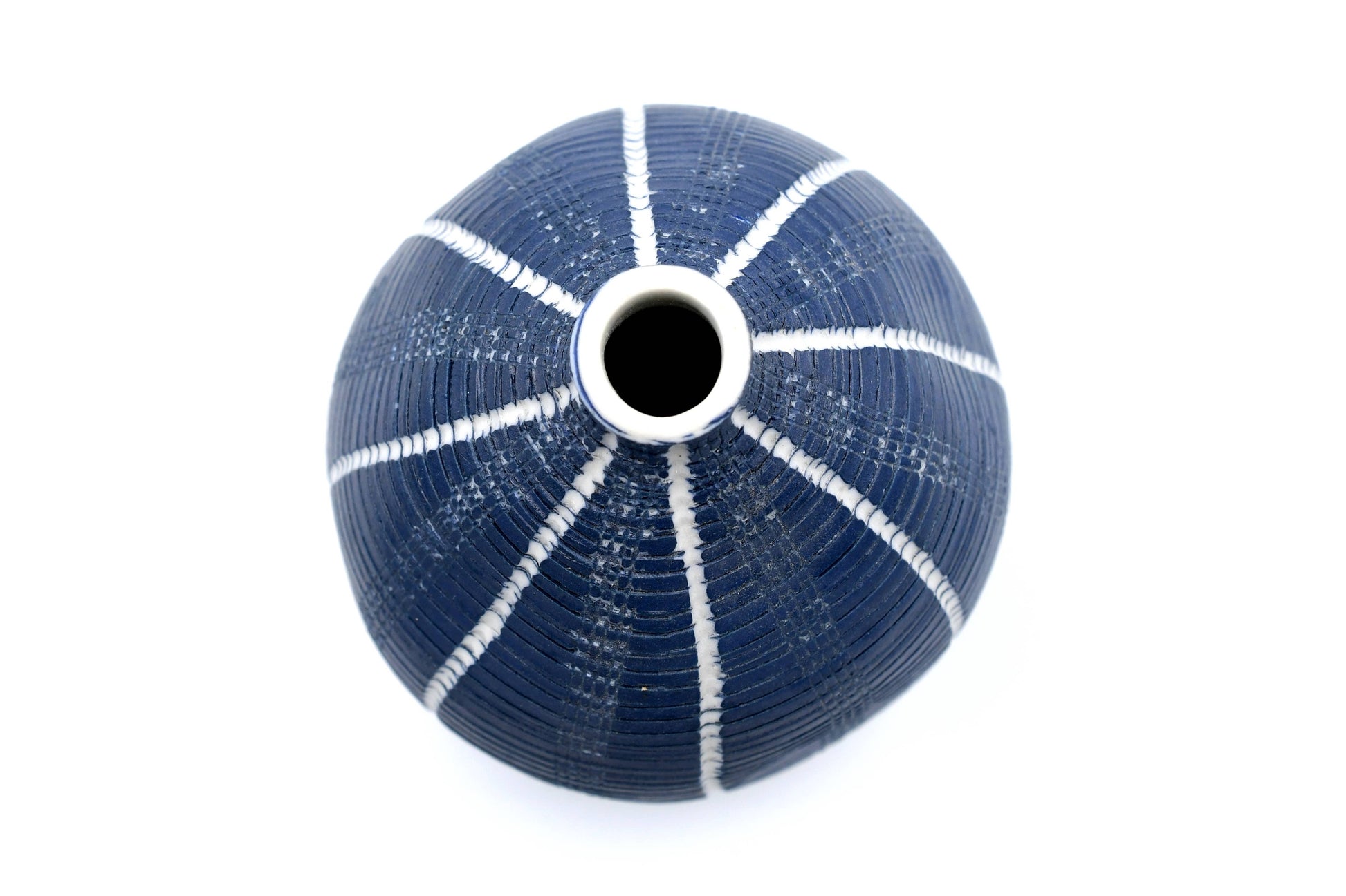 Gugu Sag - Handcrafted Porcelain Bud Vase - Navy with White Stripes - 2.7 x 2.7 x 3 in - Mellow Monkey