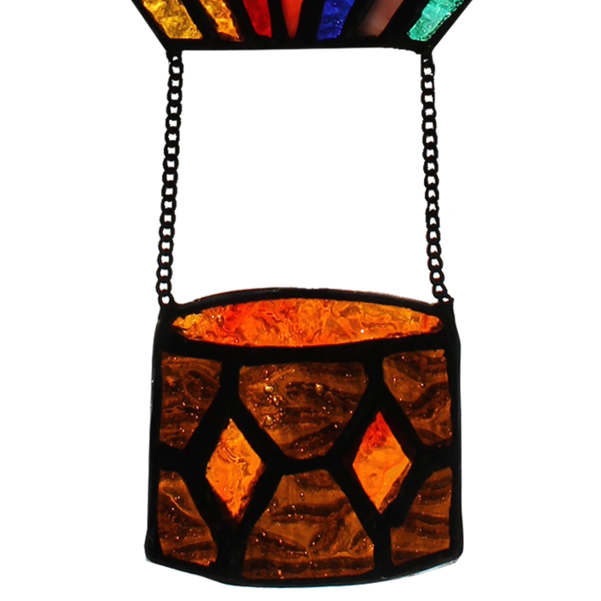 Otis Red Hot Air Balloon Stained Glass Window Panel - 11-in - Mellow Monkey