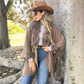 Faux Fur Trim Ruana Cape with Hook Closure - Warm Camel