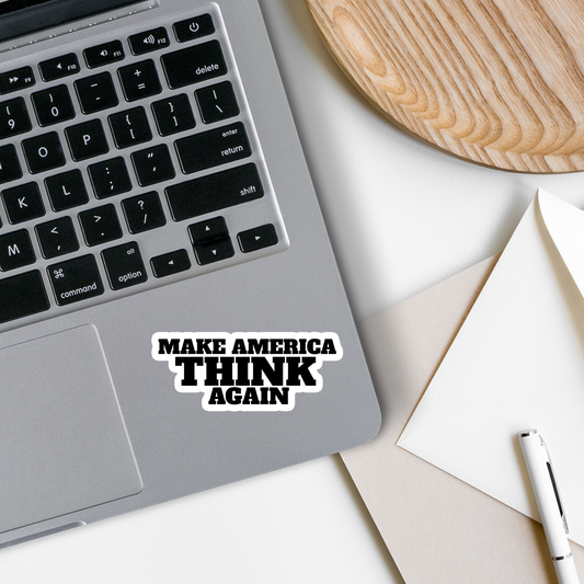 Make America Think - Waterproof Vinyl Sticker Decal - 3-1/2-in. - Mellow Monkey