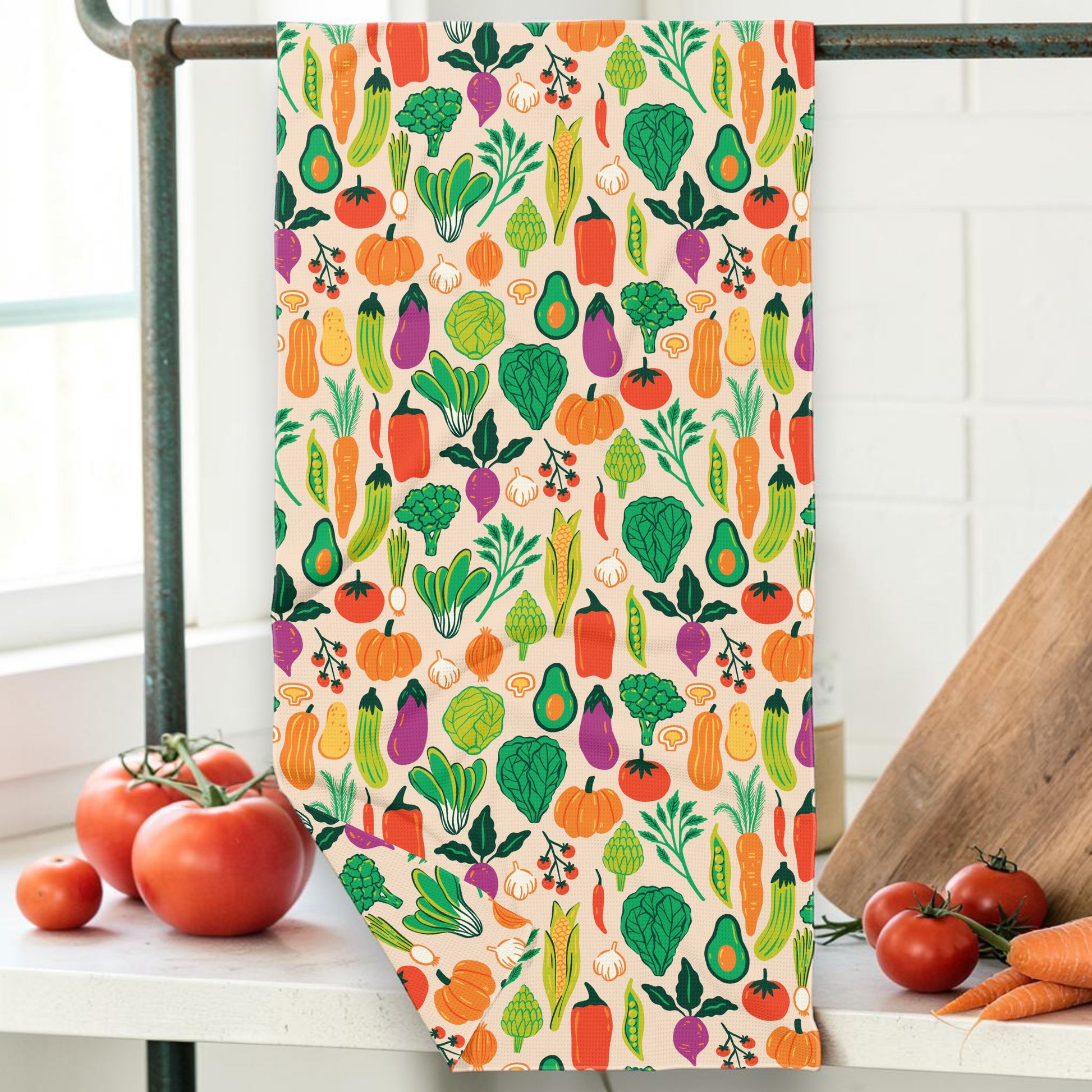Retro Veggies - Double Sided Waffle Dish Towel - Mellow Monkey
