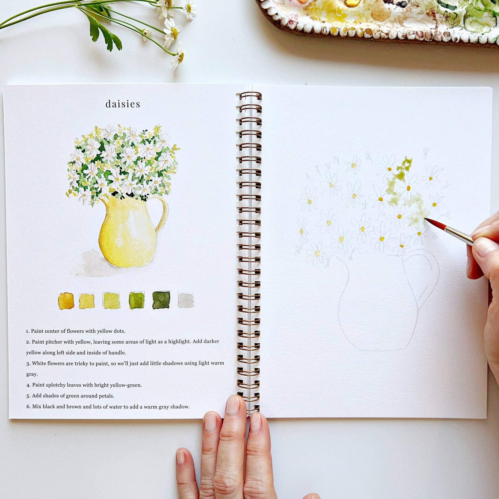 Flowers - Watercolor Workbook With Watercolor Paint Set and Brush - Mellow Monkey