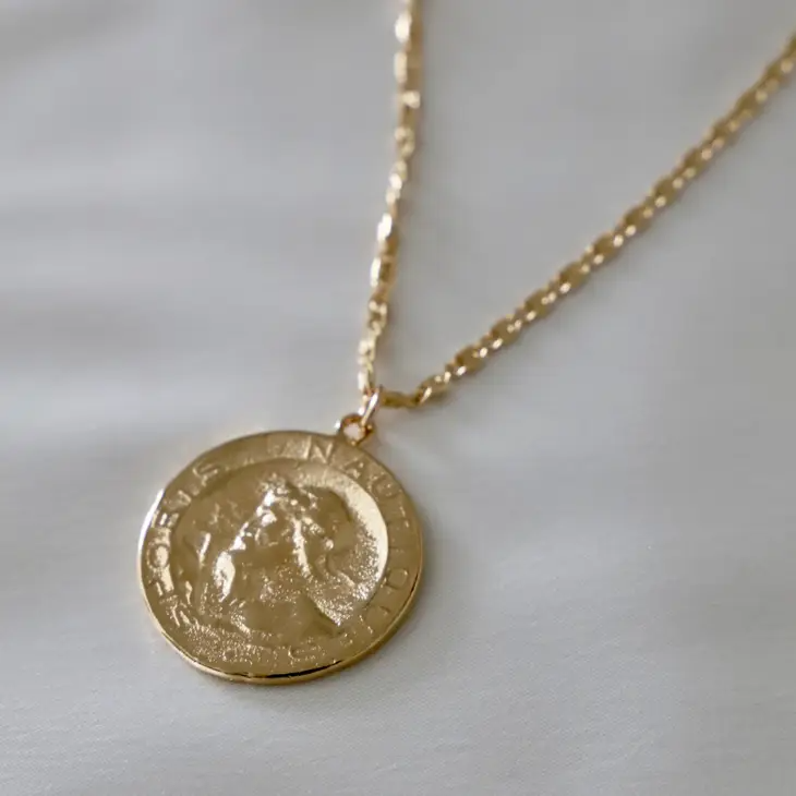 Vintage French Coin Gold Necklace - 17-in - Mellow Monkey