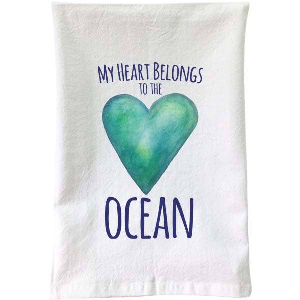 Heart/Ocean Flour Sack Towel - Mellow Monkey
