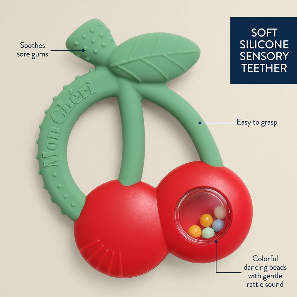 Cherries Bitzy Shake™ - Silicone Teether with Rattle - Mellow Monkey