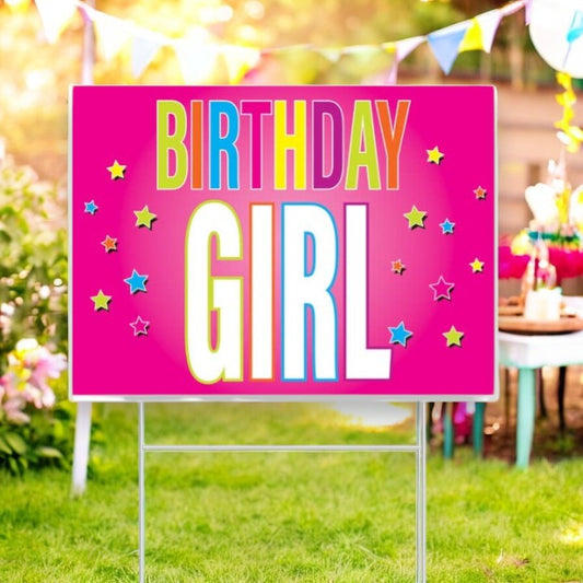 Birthday Girl Yard Sign with Stake - 15-1/2-in - Mellow Monkey