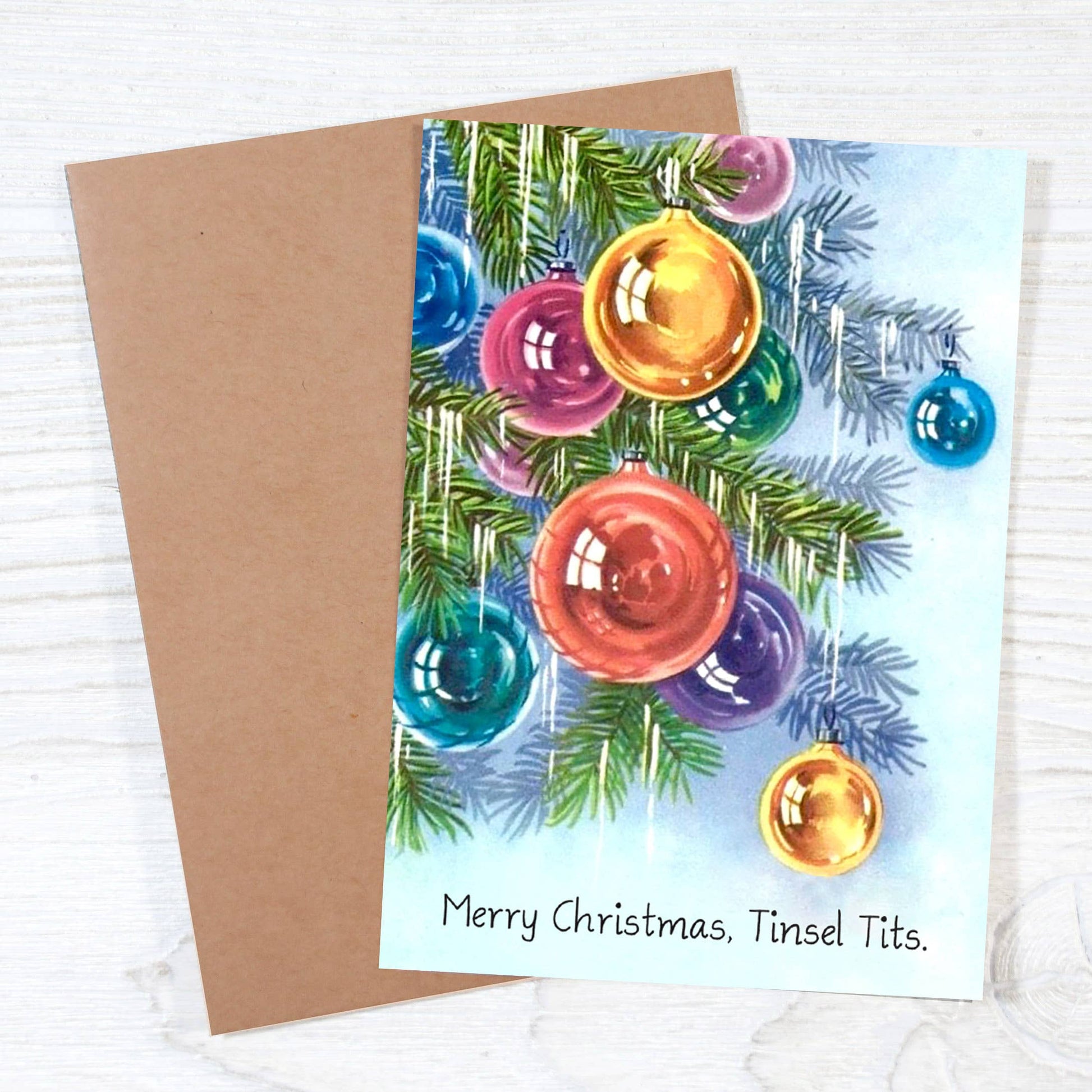 Merry Christmas, Tinsel Tits - Funny Retro Holiday Card - Mellow Monkey