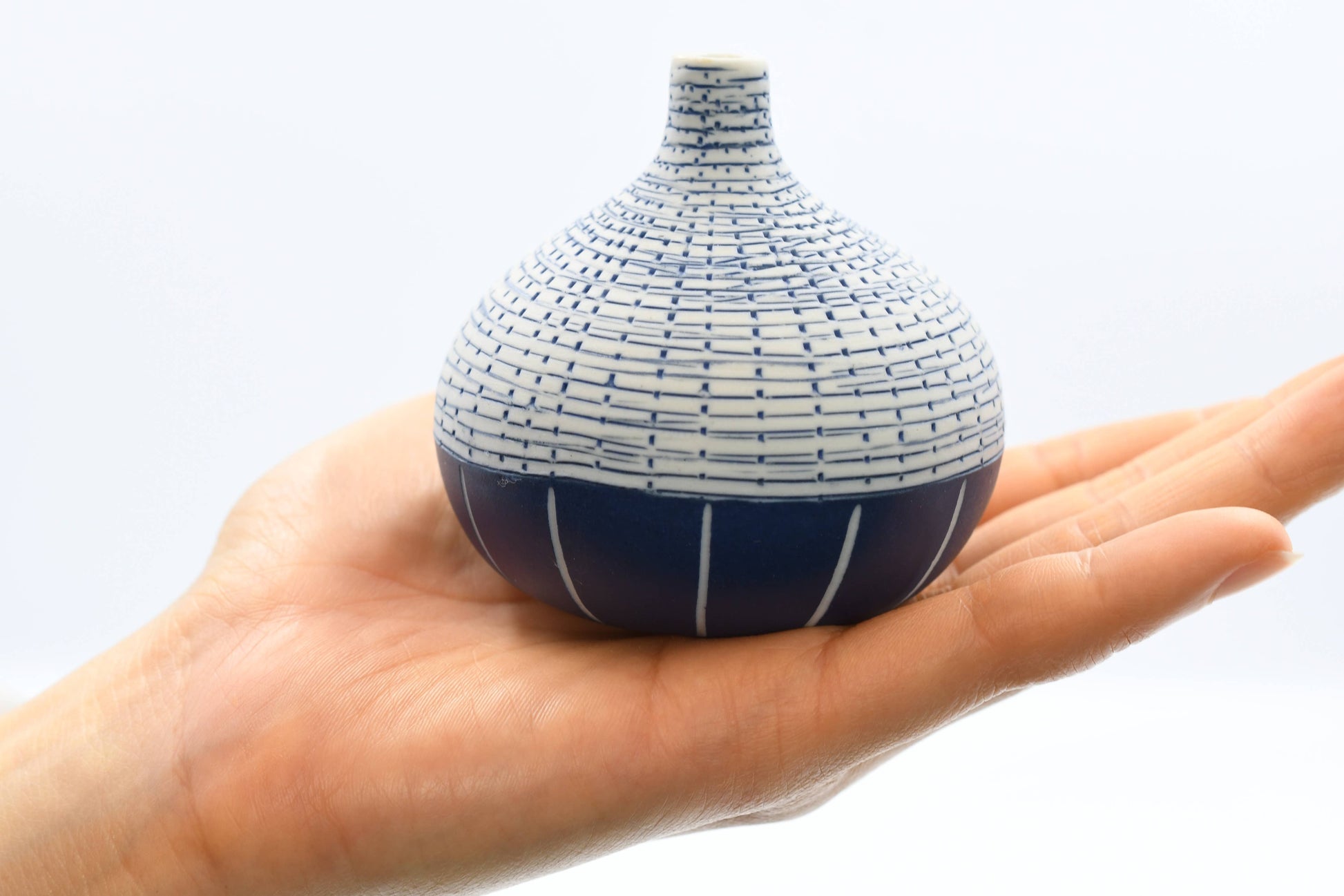 Tiny Congo - Porcelain Ceramic Bud Vase - Navy and White Geometric - 2.5 x 2.5 x 2.6 in - Mellow Monkey