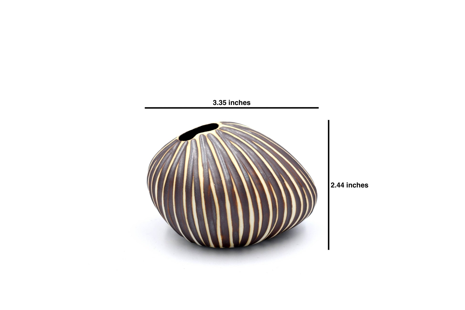 Mini Pebble - Handcrafted Porcelain Bud Vase - Taupe with White Stripes - 3.4 x 2.6 x 2.4 in - Mellow Monkey