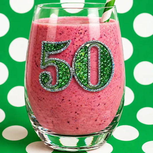 50th Birthday Jeweled Stemless Wine Glass