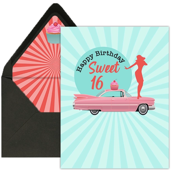 Happy Birthday Sweet 16 Mod Dancer - Retro Birthday Greeting Card - Mellow Monkey