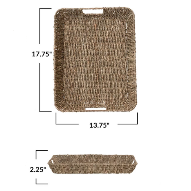 Decorative Hand-Woven Seagrass & Metal Tray with Handles - Mellow Monkey