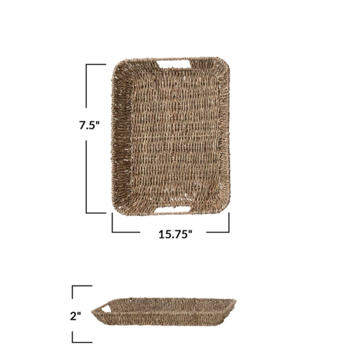 Decorative Hand-Woven Seagrass & Metal Tray with Handles - Mellow Monkey