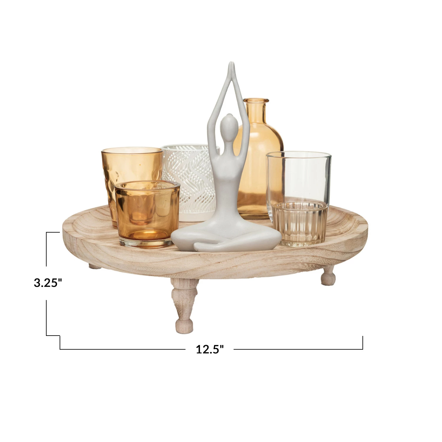 Footed Tray with 5 Tealight Holders, Vase & Yoga Figure - Set of 8 - Mellow Monkey