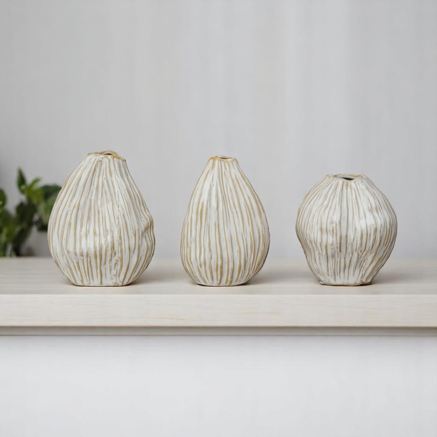 Stoneware Pleated Organic Shaped Vase - Mellow Monkey