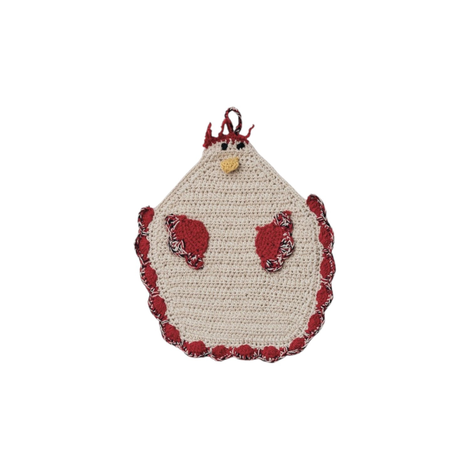 Cotton Crocheted Chicken Shaped Pot Holder with Loop - Mellow Monkey