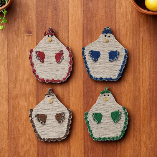 Cotton Crocheted Chicken Shaped Pot Holder with Loop - Mellow Monkey