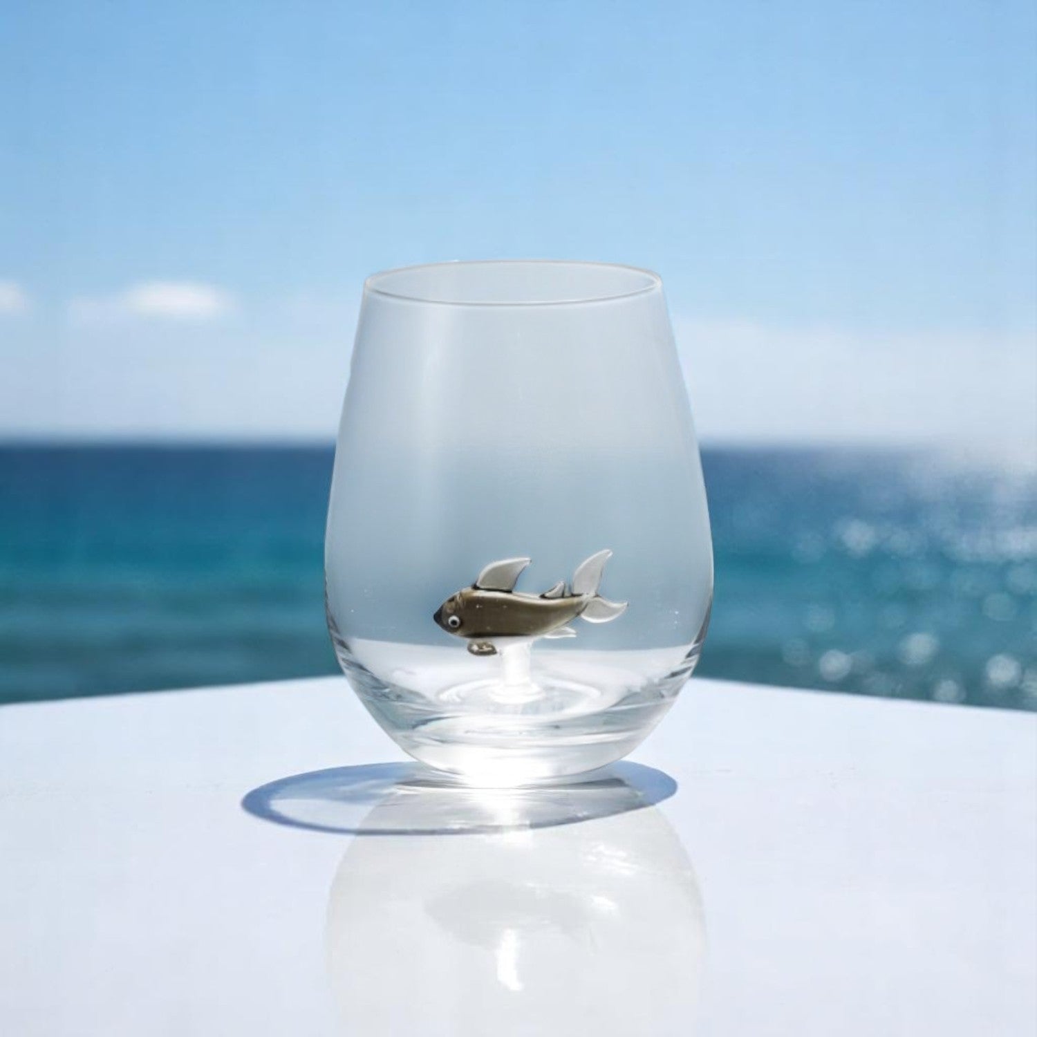 Shark - Stemless Wine Glass with Hand-Blown Figure Inside - 18-oz - Mellow Monkey