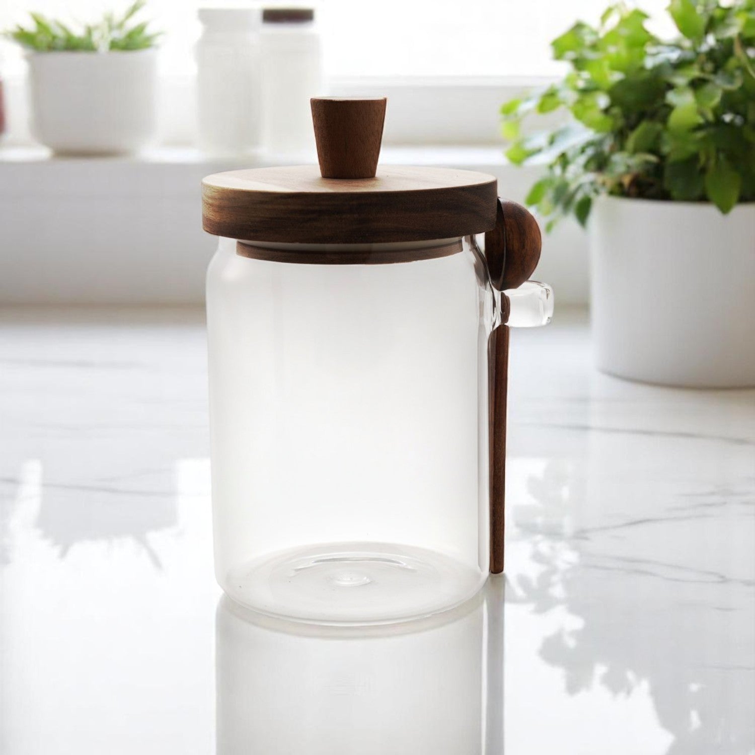 Glass Canister with Wood Lid & Spoon - Mellow Monkey