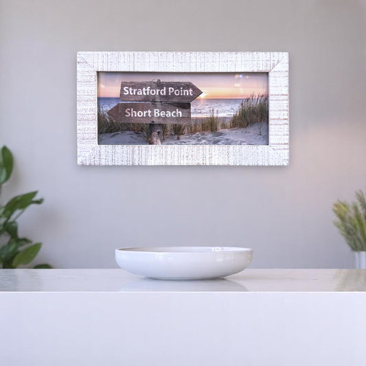 Framed Beach Sign Posts Print - Stratford Point and Short Beach (Stratford) - 10-1/2-in - Mellow Monkey