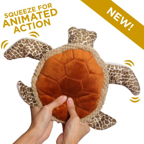 Plush Animated Sea Turtle Plush Dog Toy with Squeaker - 10-in - Mellow Monkey