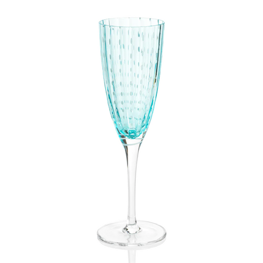 Portofino White Dot Champagne Glass - Aqua Blue - Mellow Monkey