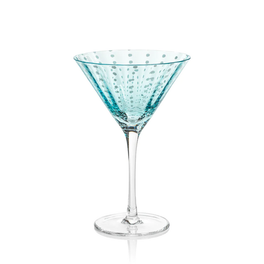 Portofino White Dot Martini Glass - Aqua Blue - Mellow Monkey