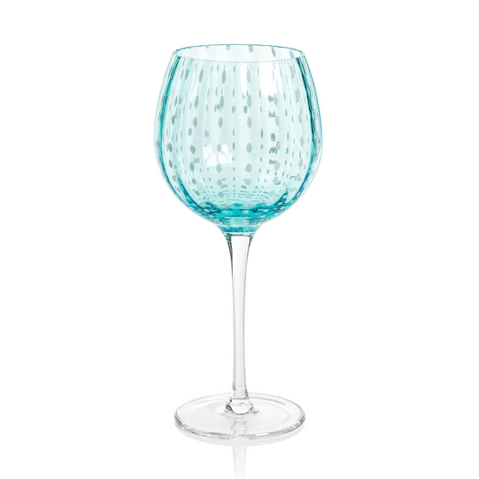 Portofino White Dot Wine Glass - Aqua Blue - Mellow Monkey