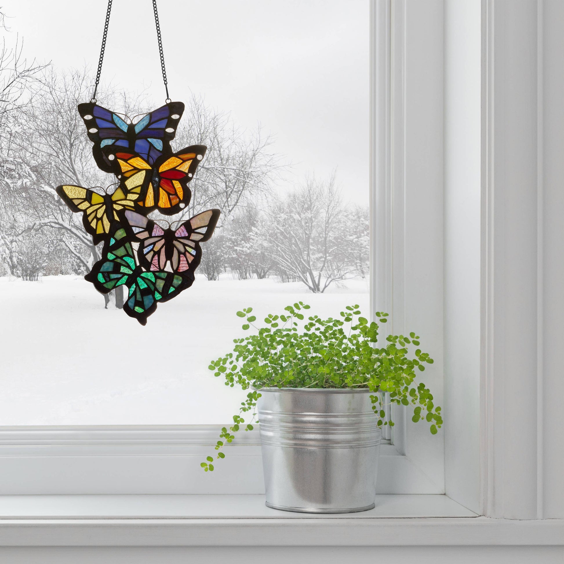 Butterfly Cluster Stained Glass Window Panel - 13-1/4-in - Mellow Monkey