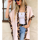 Solid Leopard Trim Detail Kimono Cardigan - Mellow Monkey