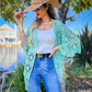 Floral Crochet with Tassel Kimono - 3/4 Sleeve - Mellow Monkey
