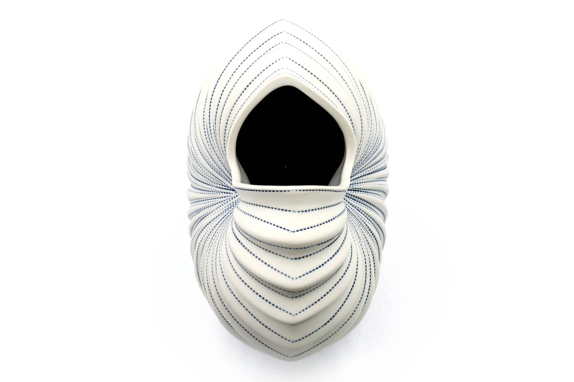 Palm - Handcrafted Porcelain Vase - White with Blue Stripes - 8.6 x 5 x 7.6 in - Mellow Monkey