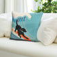 Frontporch Surfing Dog - Indoor/Outdoor Hand Hooked Pillow - Ocean - 18-in - Mellow Monkey