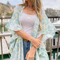 Sage Floral Printed Ruffle Sleeve Chiffon Kimono Cover Up - Mellow Monkey