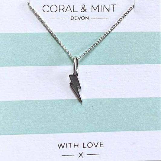 Coral and Mint - Lightening Bolt Enamel Charm Necklace - Mellow Monkey