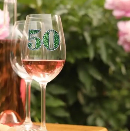 50th Birthday Jeweled Stemmed Wine Glass