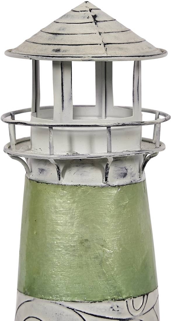 Seaside Green Striped Metal and Capiz Lighthouse - 15-in - Mellow Monkey