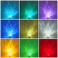 Grid of nine colorful light projections on a white background