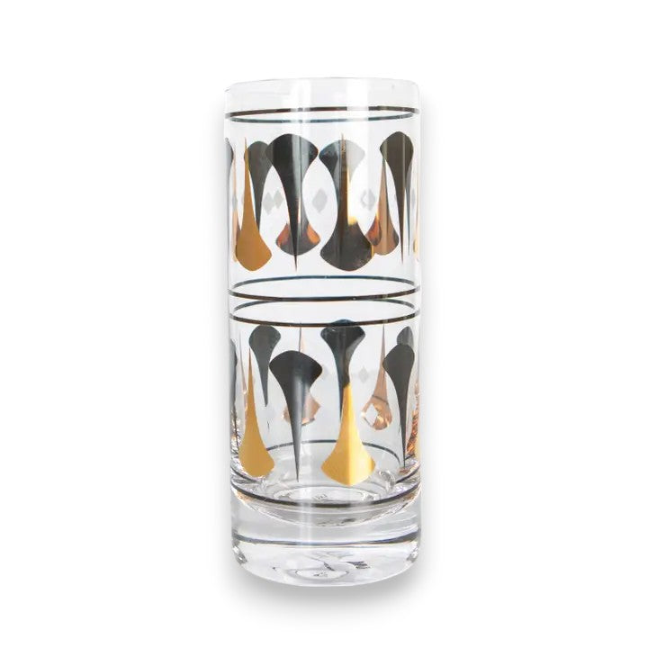 Mid Century Modern - Black and Gold Highball Cocktail Glass - Mellow Monkey