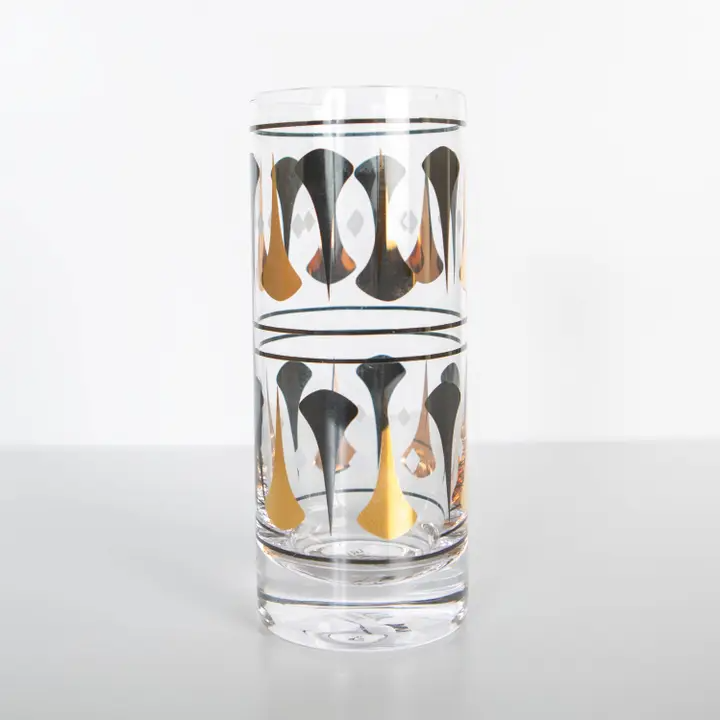 Mid Century Modern - Black and Gold Highball Cocktail Glass - Mellow Monkey