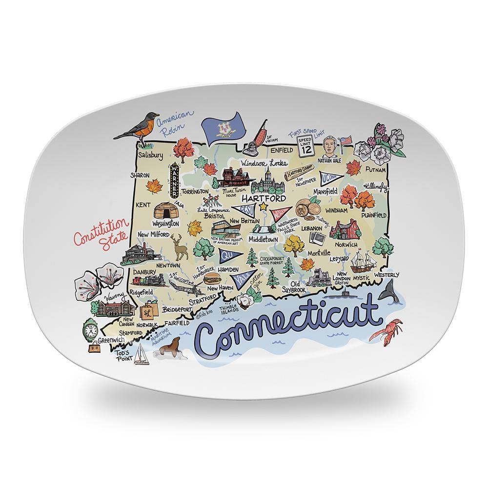 Connecticut Map Serving Platter - 10-in x 14-in - Mellow Monkey