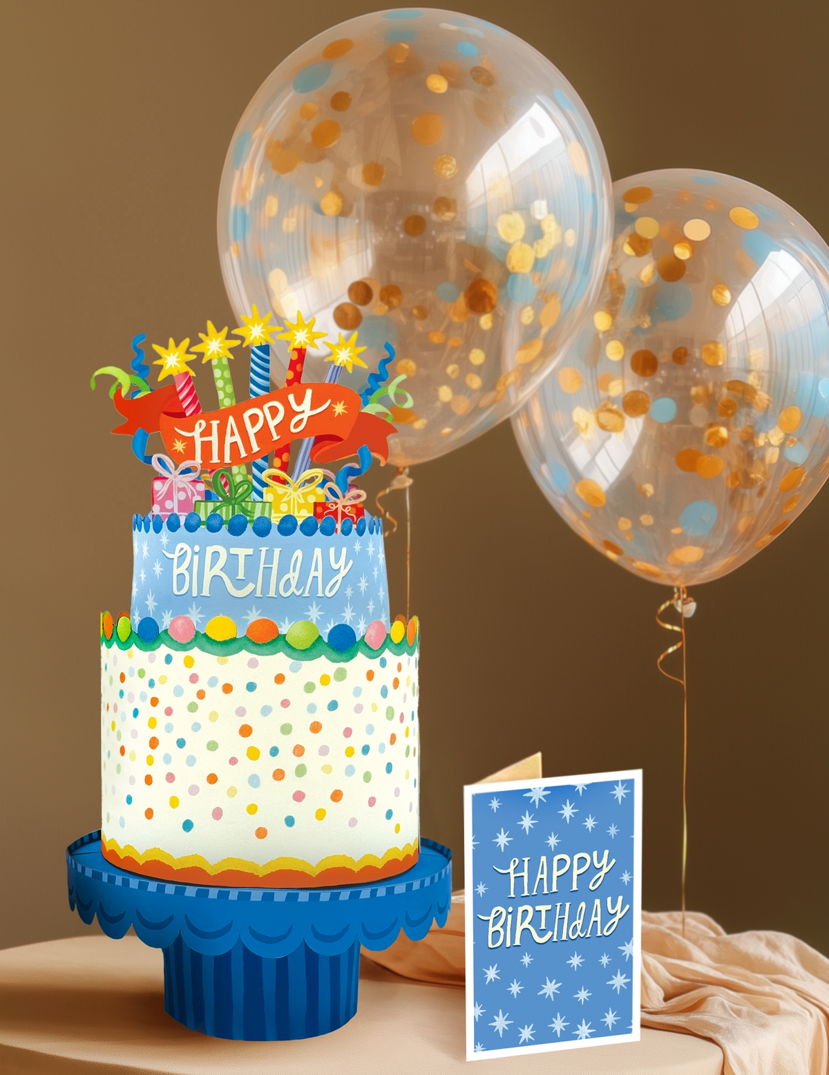 Freshcut Paper Confetti Birthday Cake Pop-Up Greeting Card - Mellow Monkey