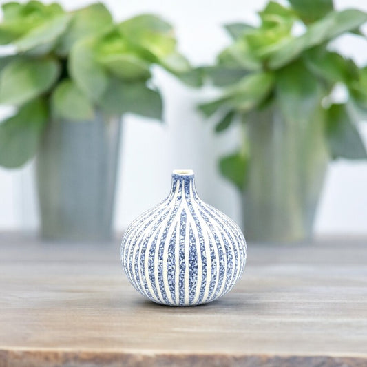 Congo Porcelain Bud Vase - Blue Carved - 3.35"H x 3.15"W