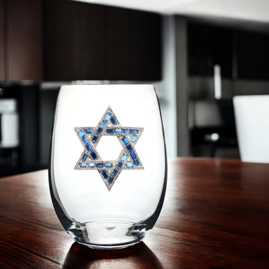 Star of David Jeweled Stemless Wine Glass - Mellow Monkey