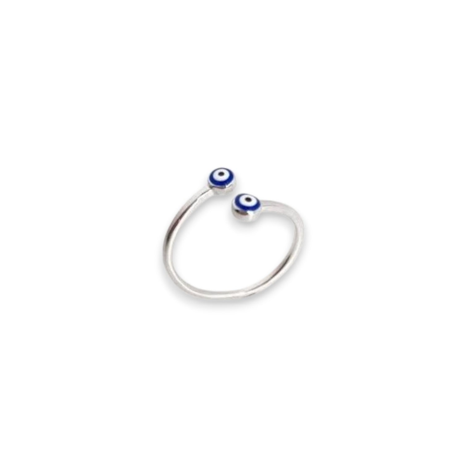 Double Silver Evil Eye Adjustable - Ring - Blue - Mellow Monkey