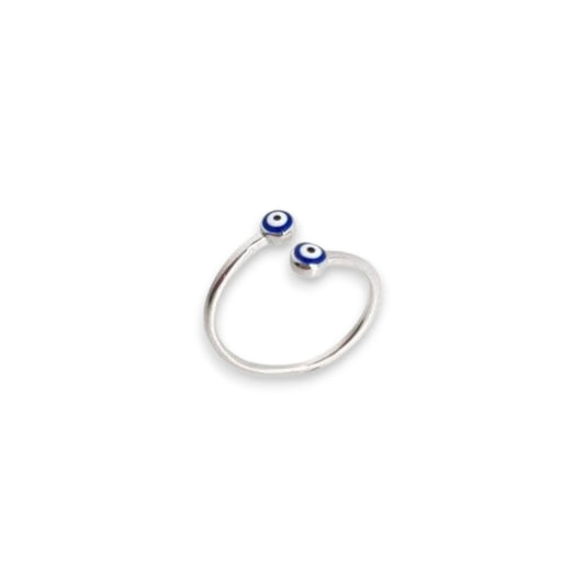Double Silver Evil Eye Adjustable - Ring - Blue - Mellow Monkey