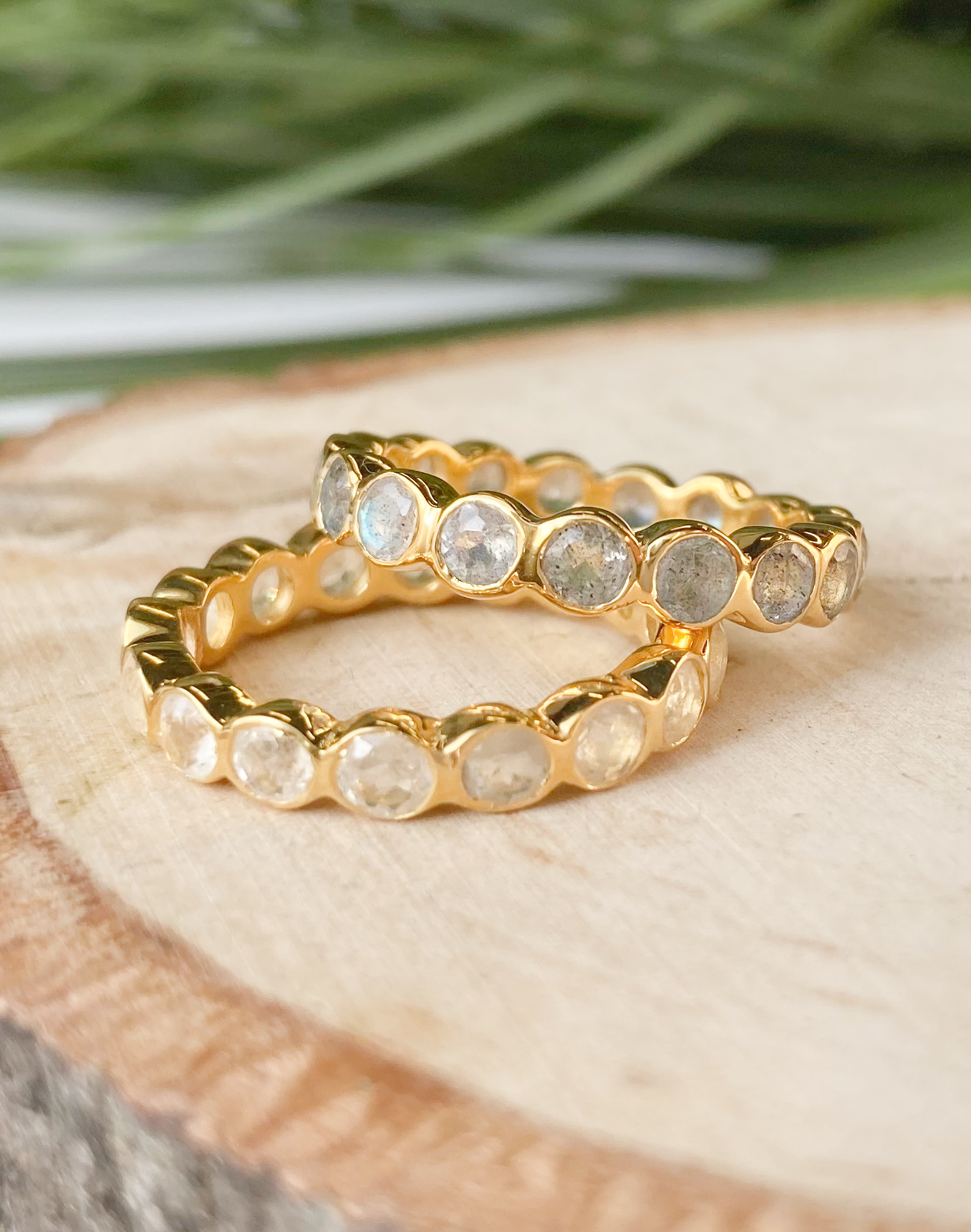 6 Precious Eternity Band Ring in Gold Vermeil: Aqua Blue Chalcedony - Mellow Monkey