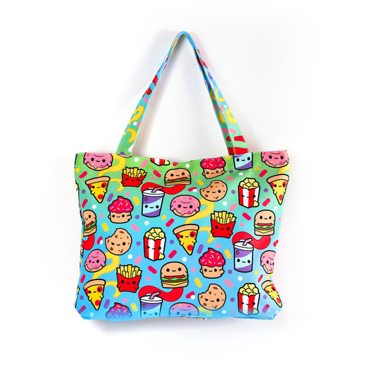 Junk Food Tote Bag - Zippered Pocket - Washable