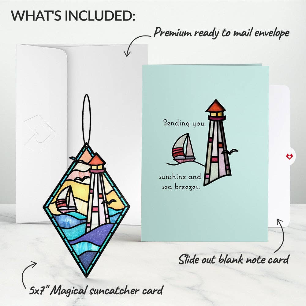Sunshine and Sea Breezes Lighthouse Suncatcher Card - Mellow Monkey
