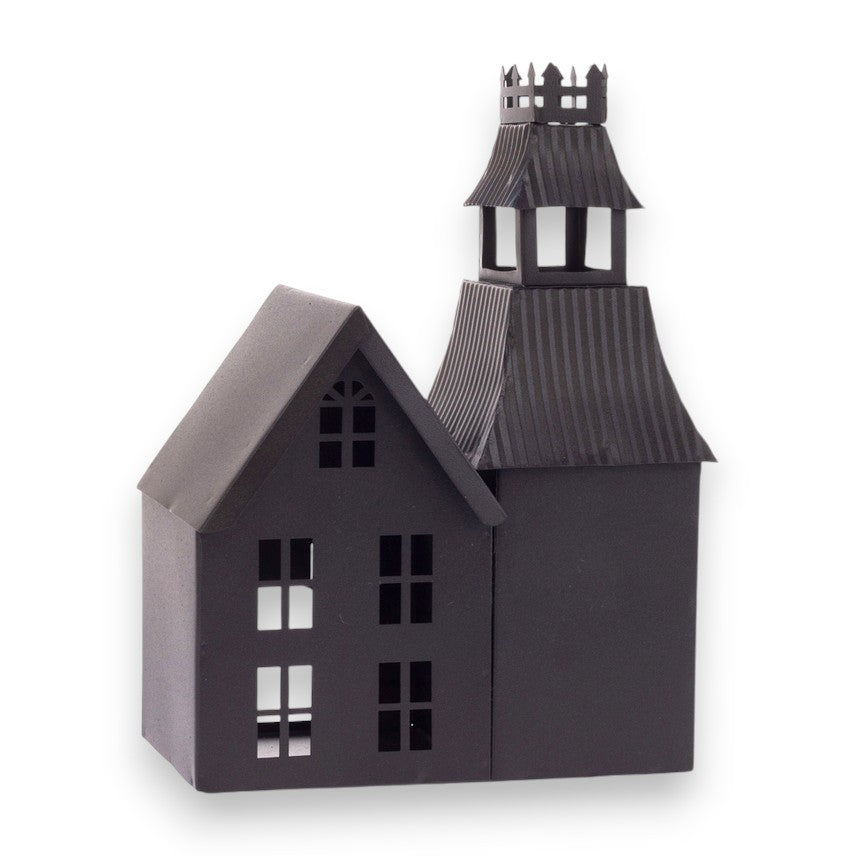 Black Metal Haunted House Halloween Décor - 10-in Tall - Mellow Monkey